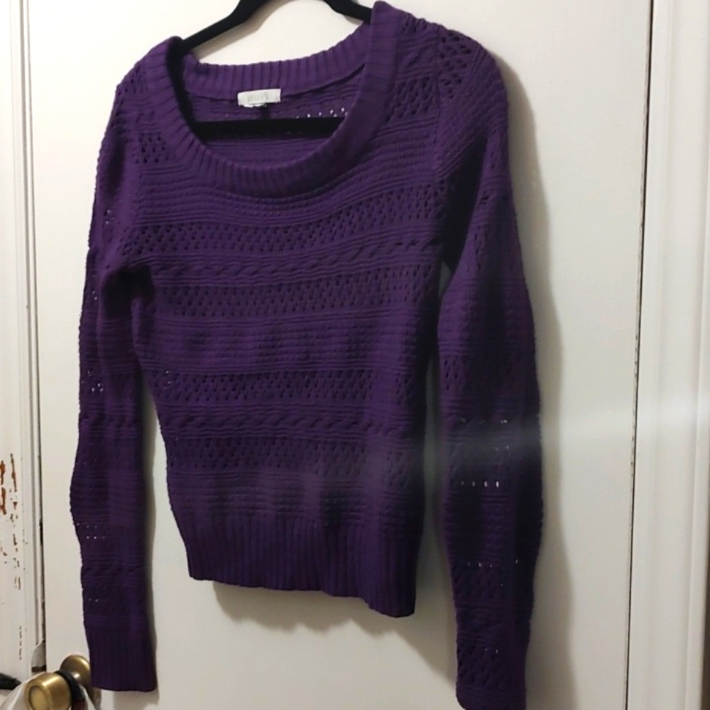 Purple Knit Ling Sleeve Crop Top